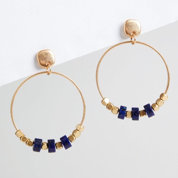 TORRID Gold Front Blue Beaded Hoop Earrings NEW - Picture 1 of 2